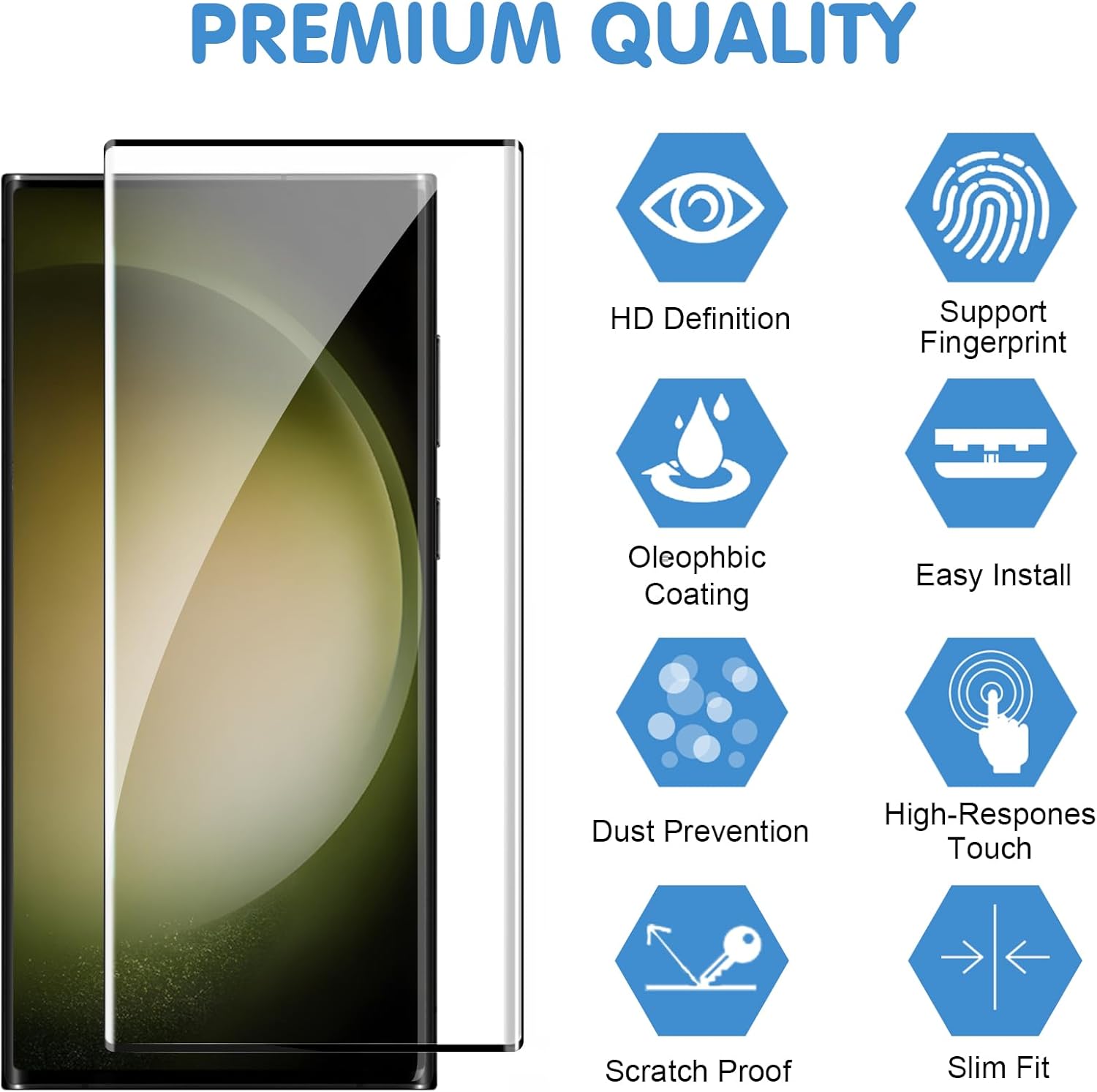 Samcorn 3 Pack Galaxy S23 Ultra Screen Protector, HD Clear Tempered Glass, Fingerprint Unlock, 3D Curved, Scratch Resistant, No Bubble for Samsung Galaxy S23 Ultra 5G Glass Screen Protector