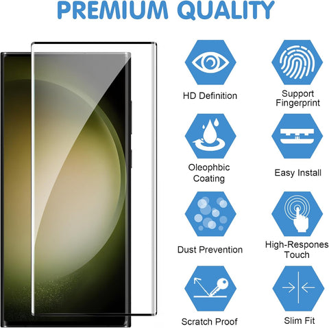Samcorn 3 Pack Galaxy S23 Ultra Screen Protector, HD Clear Tempered Glass, Fingerprint Unlock, 3D Curved, Scratch Resistant, No Bubble for Samsung Galaxy S23 Ultra 5G Glass Screen Protector