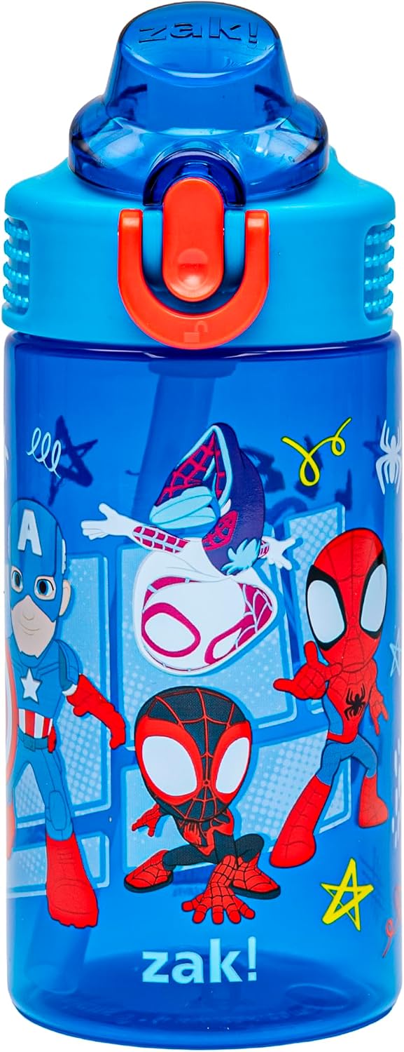 Zak Designs Marvel Spider-Man Sage 16oz Leak-Proof Straw Kids Water Bottle