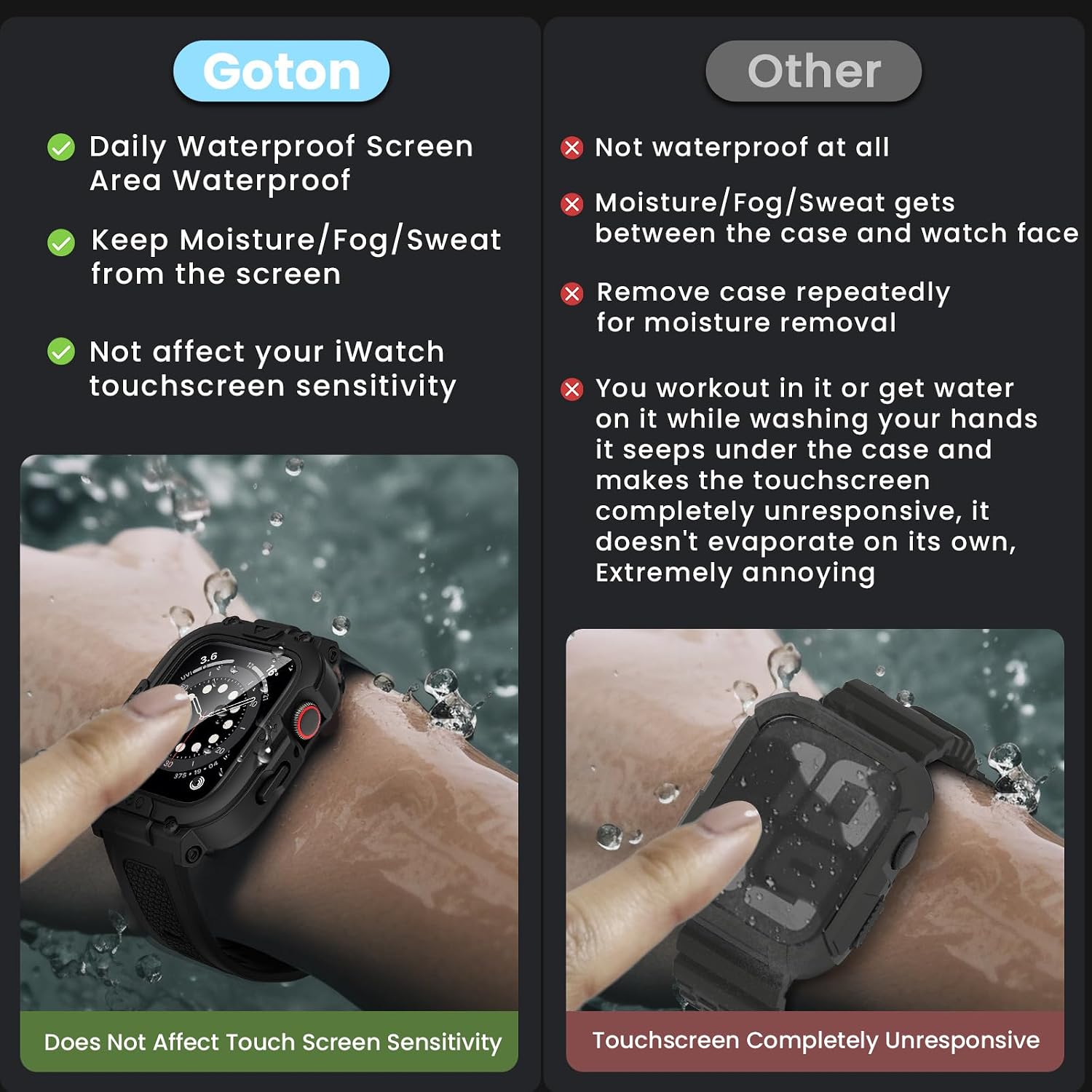 Goton 3 in 1 Waterproof Case with Band Compatible for Apple Watch