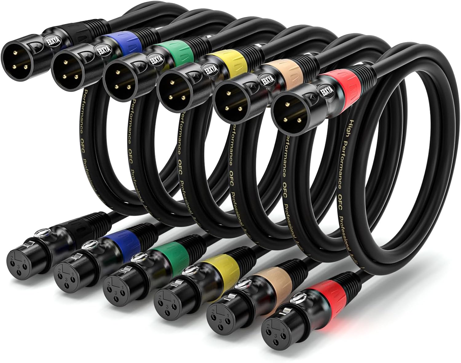 EBXYA 1.5ft XLR Cables 6-Pack - Male to Female Microphone Cable