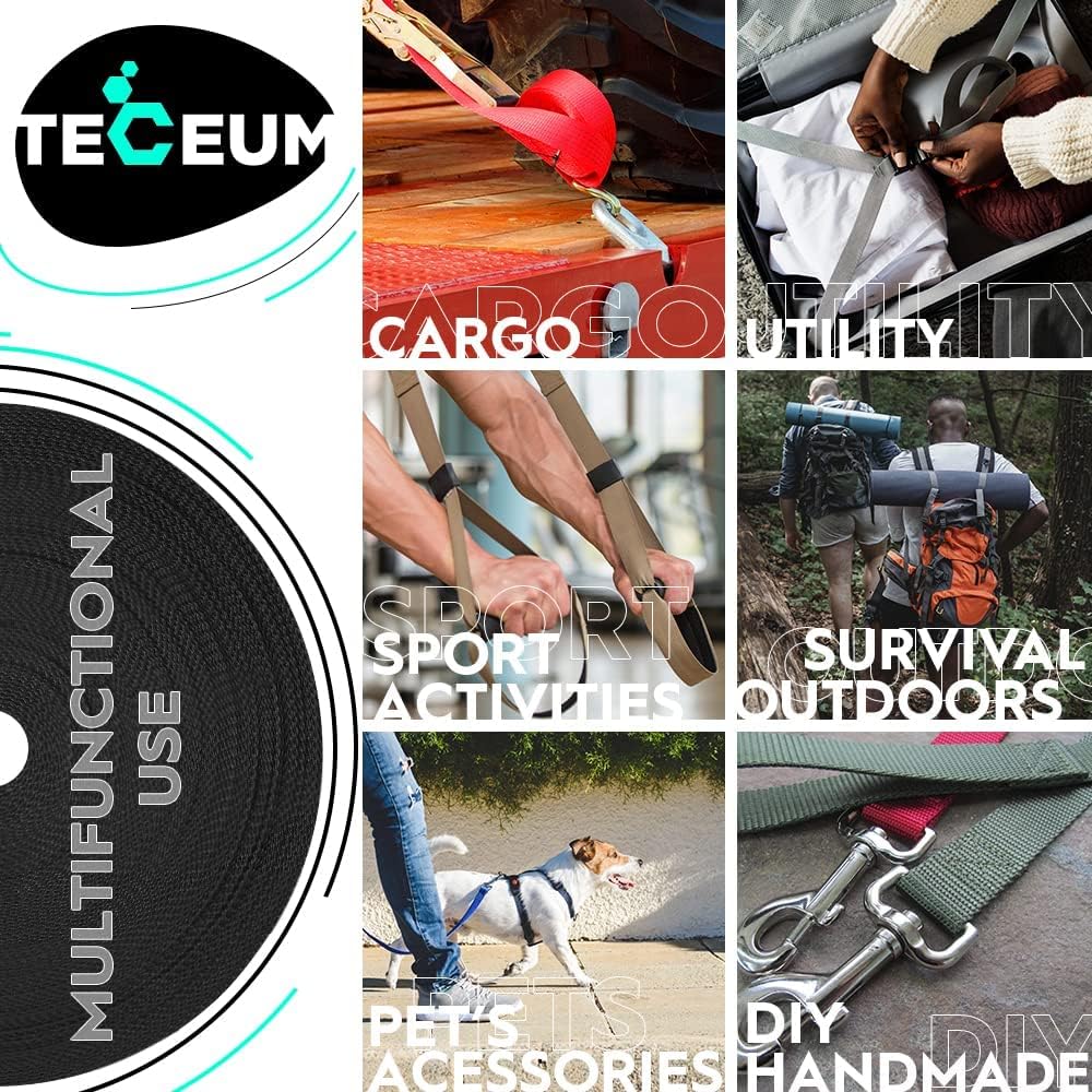 TECEUM Webbing Strap, 3/4" to 2", 10-50 Yds, Multi-Color Heavy Duty Tape