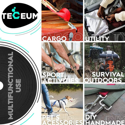 TECEUM Webbing Strap, 3/4" to 2", 10-50 Yds, Multi-Color Heavy Duty Tape