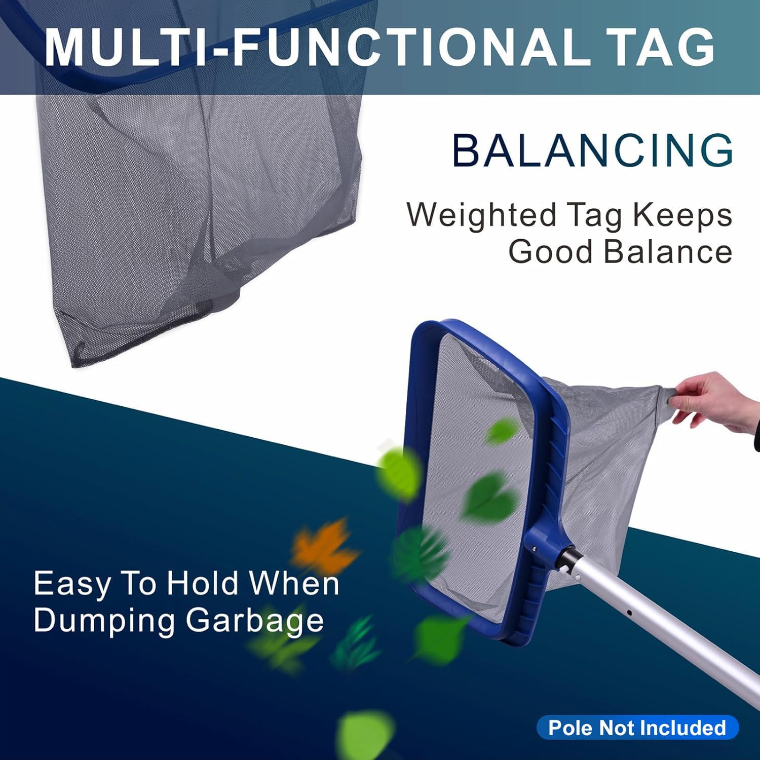 POOLAZA Pool Skimmer Net, Deep Net with Reinforced Frame & Easy Scoop Edge