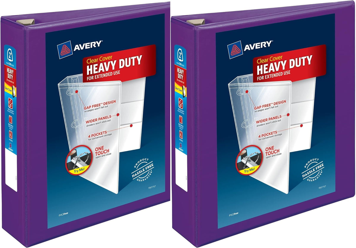Avery Heavy-Duty View 3 Ring Binder, 2" One Touch EZD Rings, 1 Purple Binder (Pack of 2)