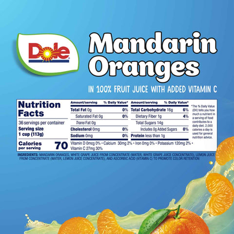 Dole Fruit Bowls Mandarin Oranges, 4oz, 36 Total Cups | In 100% Juice Snacks, Gluten & Dairy Free, Bulk Lunch Snacks for Kids & Adults