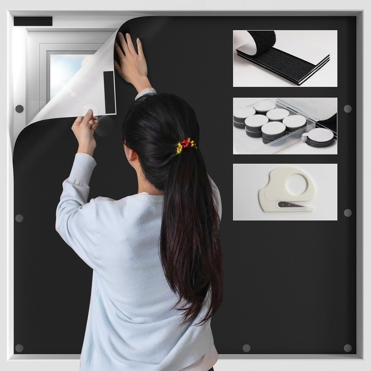 BKSAI 100% Blackout Window Cover, Portable Magnetic Black Out Curtains for Window, Black Out Shades No Drill Cuttable Blackout Blinds for Bedroom, RV, Nursery, Media Room, 39x57 inch, 2Pack