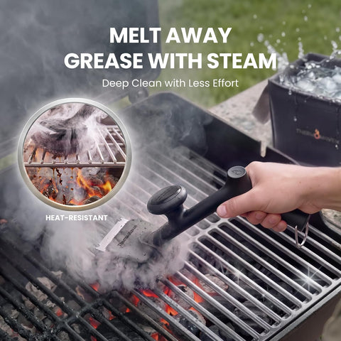 ThermoMaven Bristle-Free BBQ Grill Brush - No Wire Risk Steam Cleaner Removes Burnt Grease Fast - 17" Cool-Touch Handle, Scraper & 3 Replaceable Heads for Gas, Charcoal & Cast Iron