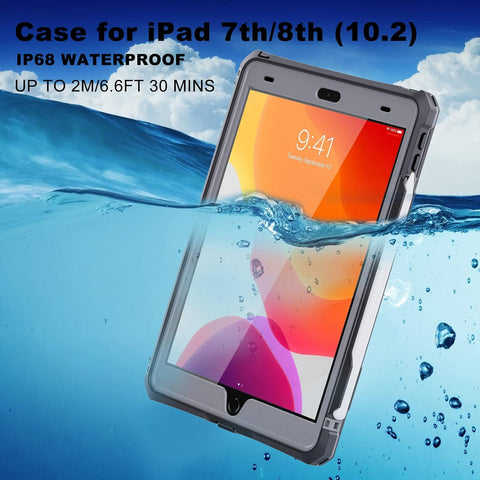 ShellBox Case iPad 10.2 9th /8th/7th Generation Waterproof Case, Full-Body Heavy Duty Shockproof Protective Cover Built-in Screen Protector with Shoulder Strap for iPad 10.2 2021/2020/2019
