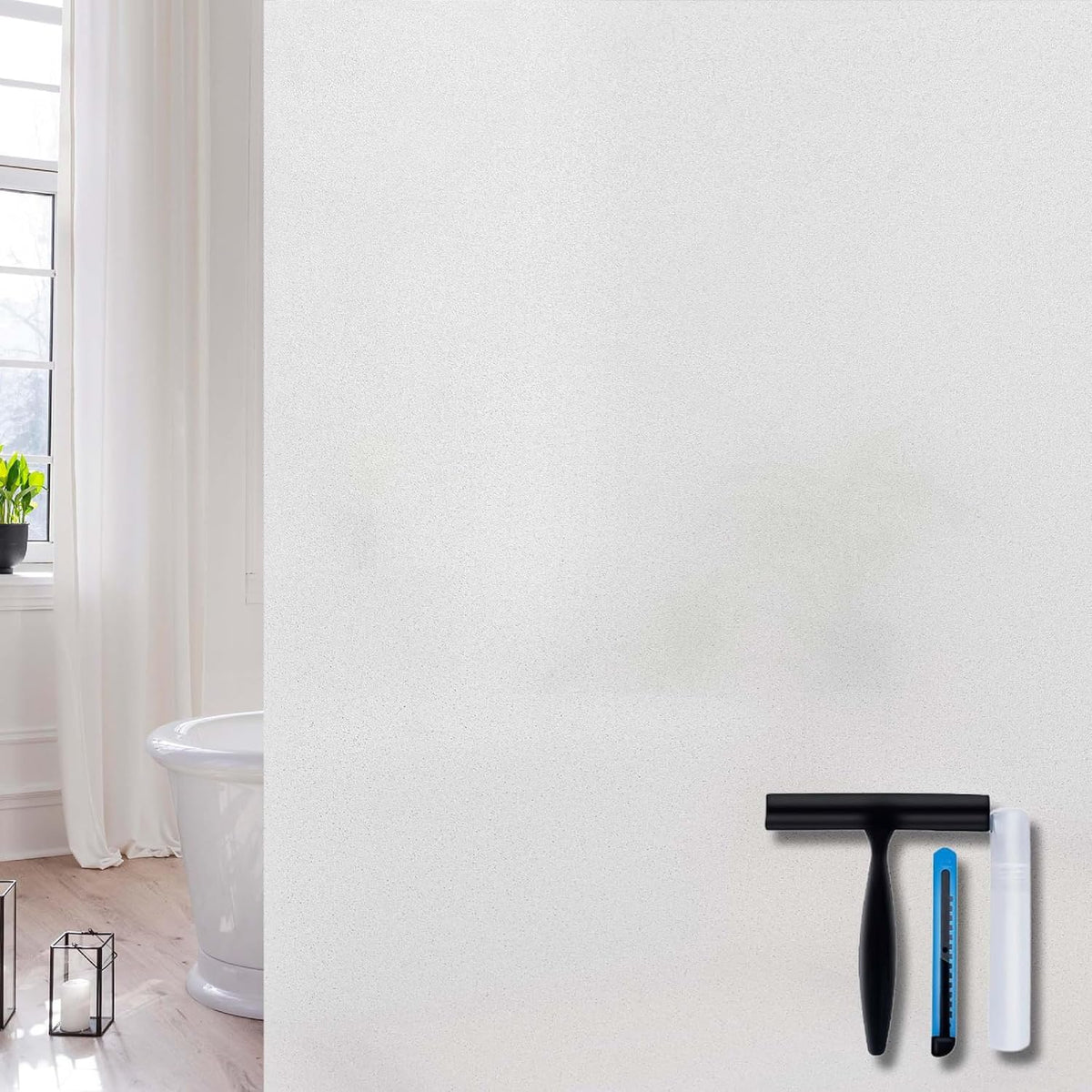 Volcanics Frosted Glass Window Privacy Film with Installation Tools, Removable Static Cling Bathroom Window Film, Heat Control UV Blocking, Peep-Proof, Ideal for Home Office 17.5 x 78.7 Inches