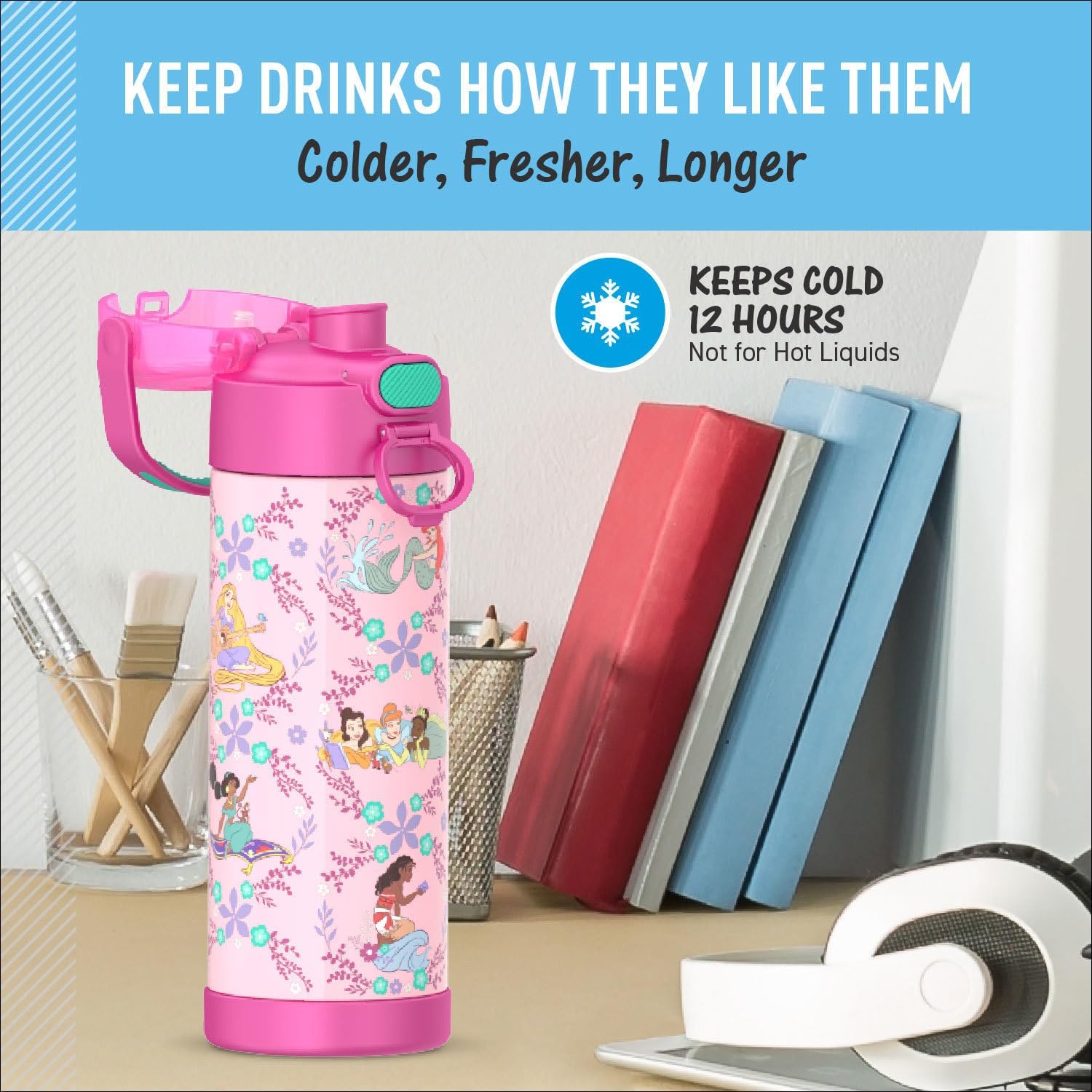 THERMOS FUNTAINER Water Bottle with Spout, 16oz, Princess