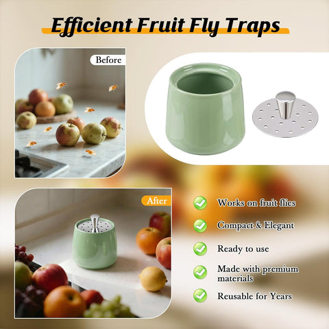 Ceramic Fruit Fly Trap for Indoors, Green, 1 Pack