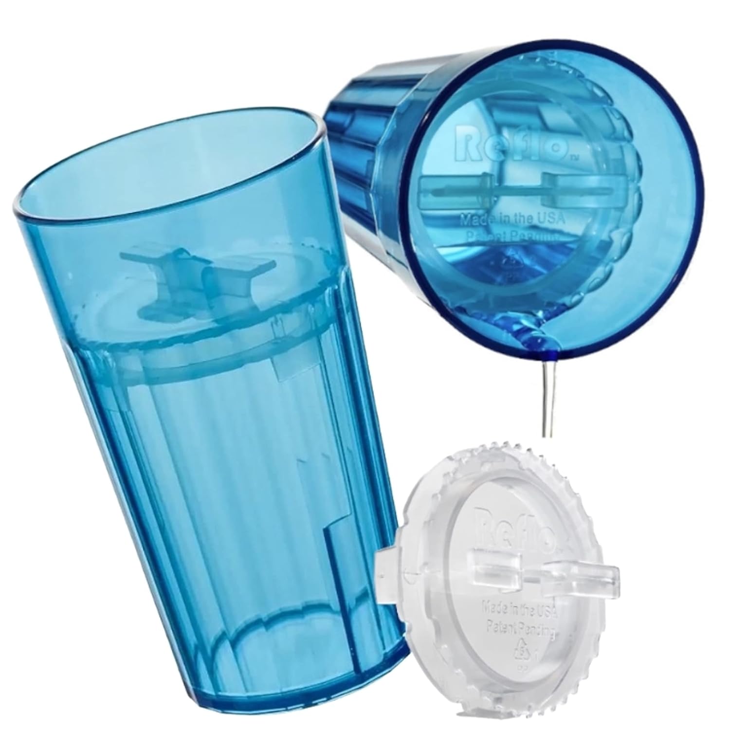 Reflo Smart Cup Bundle (Blue 2-Pack) Weaning and Self-Feeding Toddler Training Cup, Montessori Open Design, Slow-Spill 360 Rim Flow-Control, Made in USA, E-Guide via QR Code