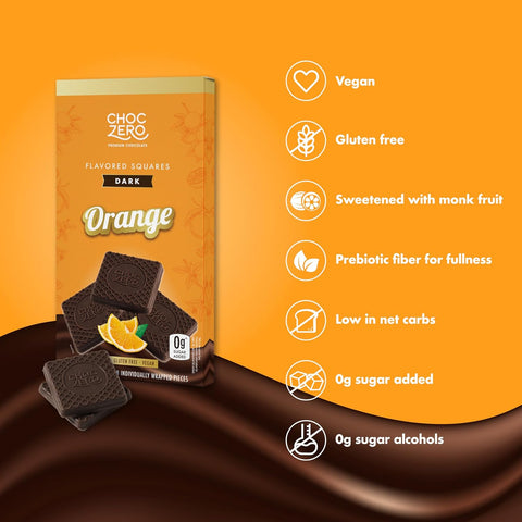ChocZero Sugar Free Dark Chocolate Orange Squares, Vegan, 4 Pack
