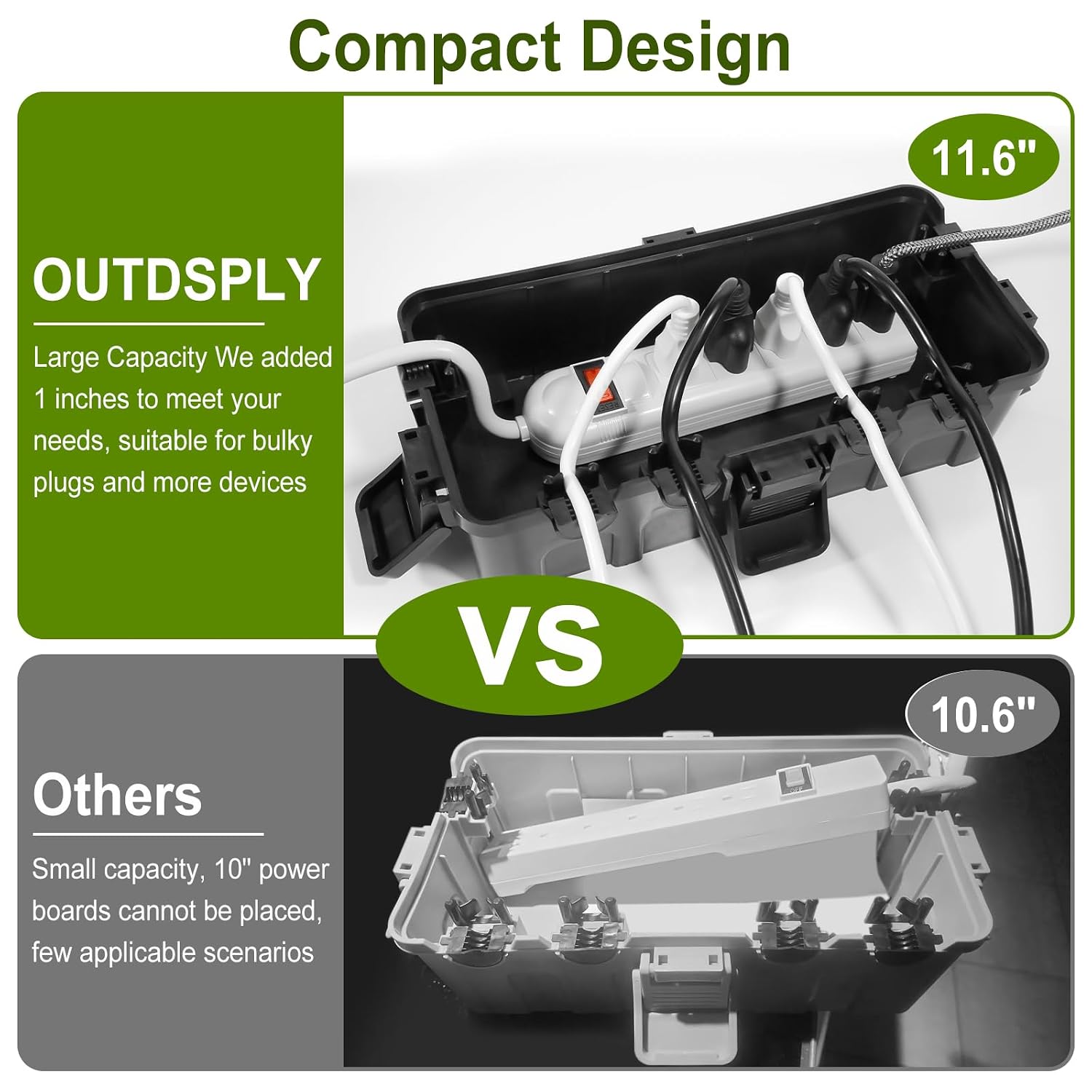 [2 Pack] Outdoor Electrical Box Waterproof, OUTDSPLY Medium Outdoor Electrical Box (11.6x5.2x4.1 inch)w/ 6 Cable Entry, Weatherproof Connection Box for Power Strip, Plug, Timer, Holiday Lights, Green