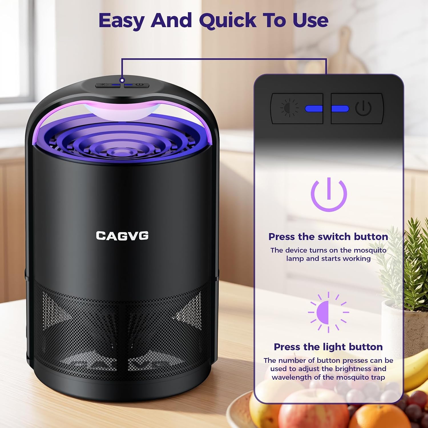 Fly Trap Indoor, Fruit Fly Traps for Indoors Suction & Adjust Light, Black