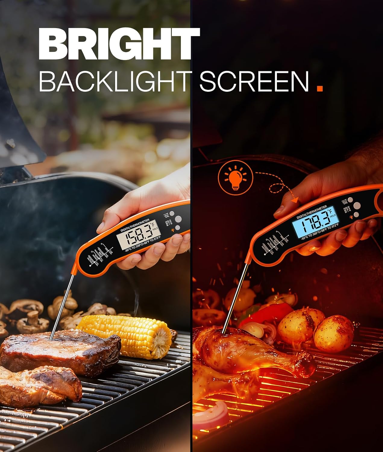 Instant Read Meat Thermometer Digital, Food Thermometer for Cooking, Orange