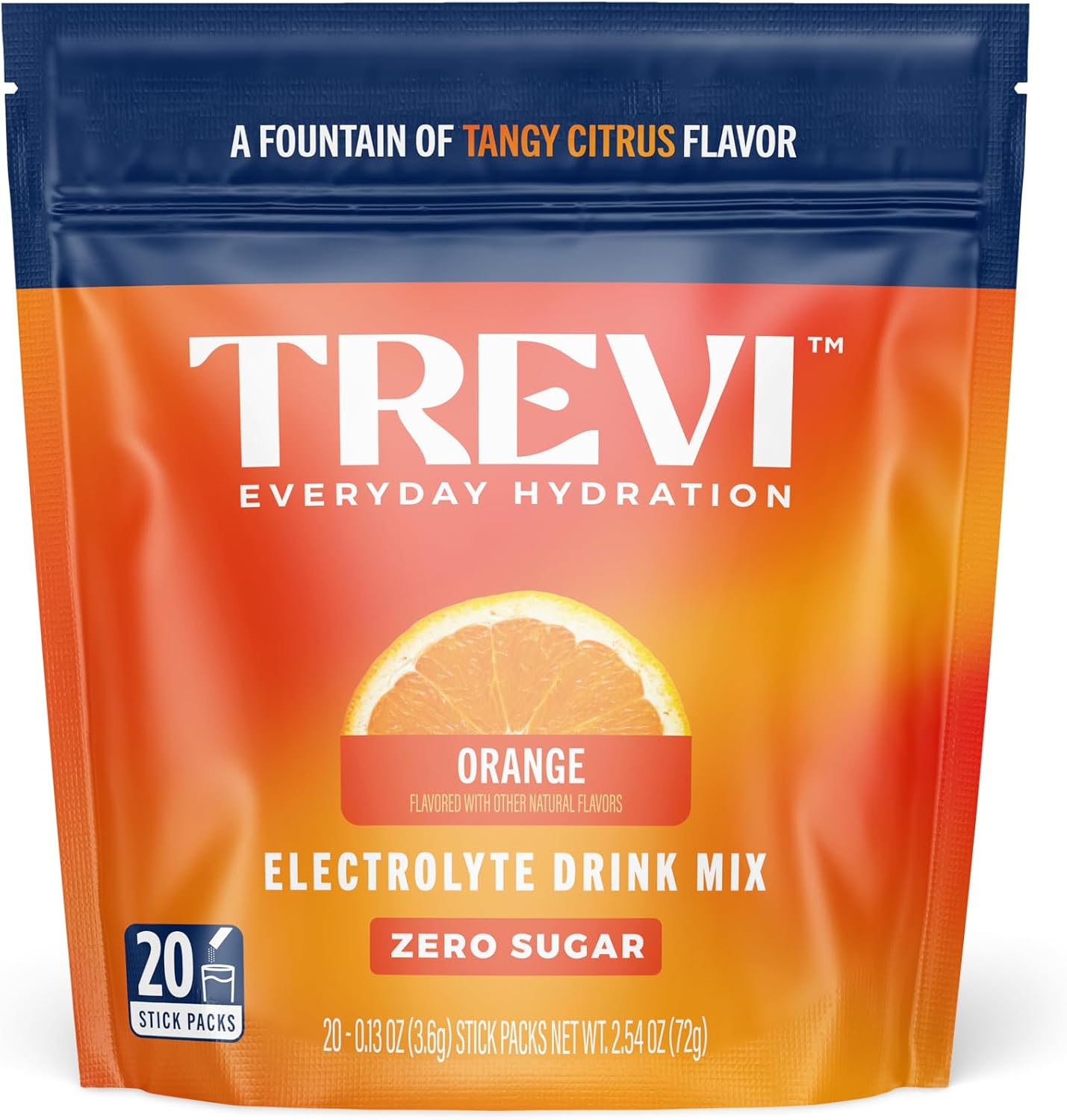 TREVI Electrolytes Powder Packets, Sugar Free Hydration, Orange 20 Pack