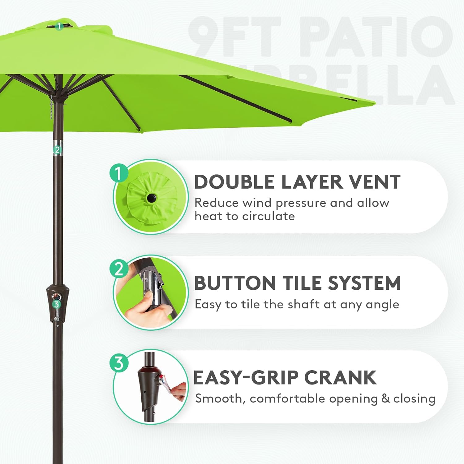 JEAREY 9FT Outdoor Patio Umbrella, Market Umbrella, Apple Green