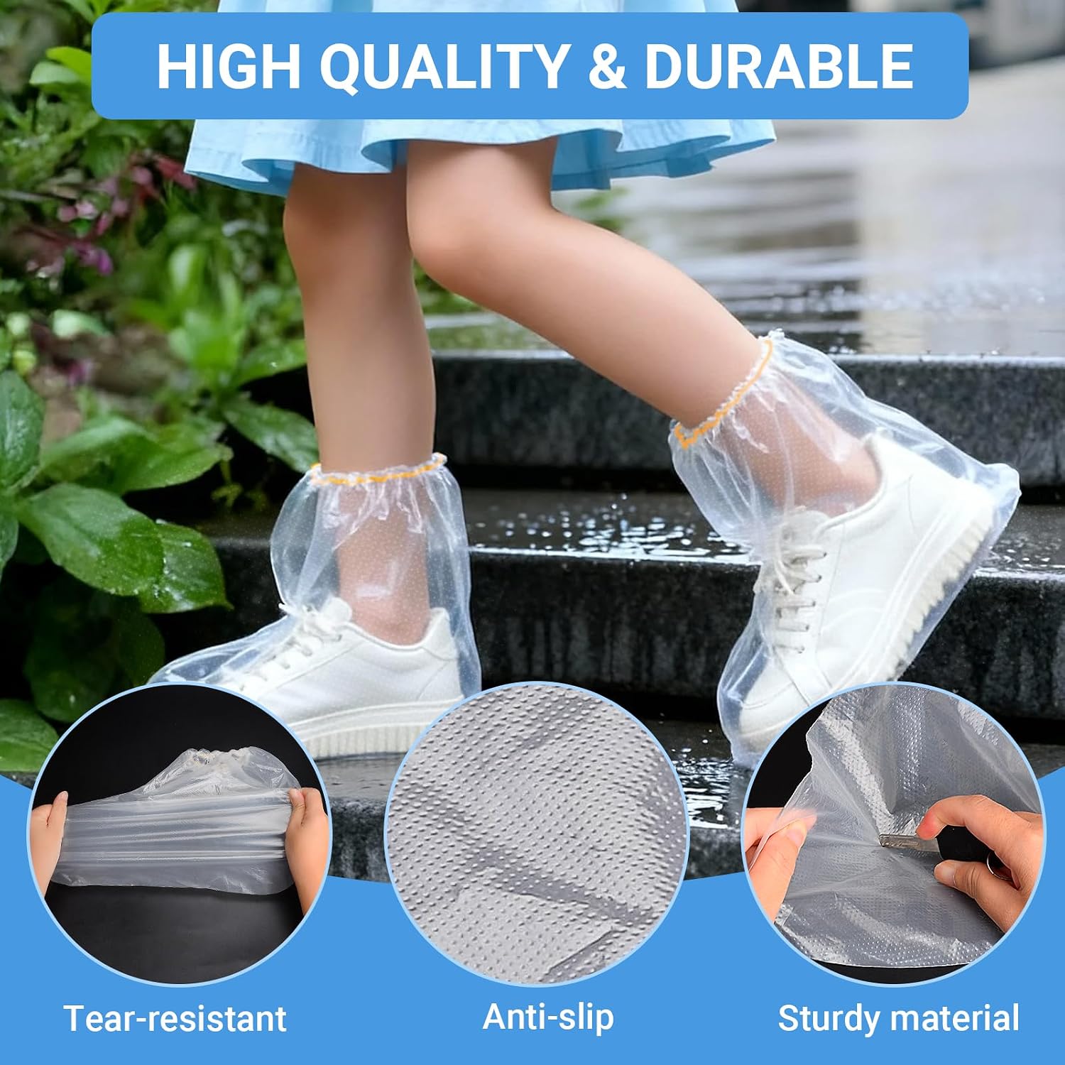 20 Pcs Waterproof Shoe Covers for Rain, Shoe punchos for Women & Men, Thickened PE material, Non-slip, Disposable, Slip-On, Outdoor Overshoes for Wet Weather, Commuting, Dog Walking (Clear)