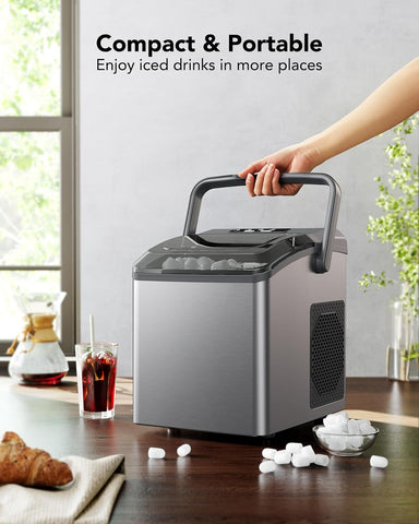 Ice Makers Countertop - Ice Maker Machine 6 Mins 9 Bullet Ice, 26 Lbs/24 Hrs, Portable Countertop Ice Maker with Self Cleaning Function, Ice Maker for Home/Kitchen/Party, Stainless Steel