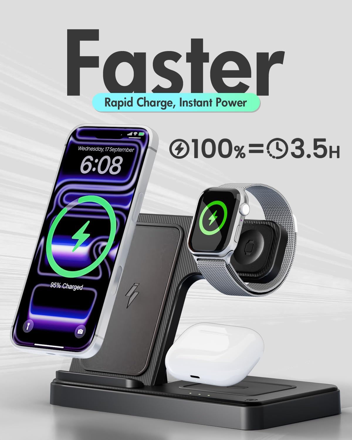 GETPALS Wireless Charger iPhone Charging Station for Apple Multiple Devices