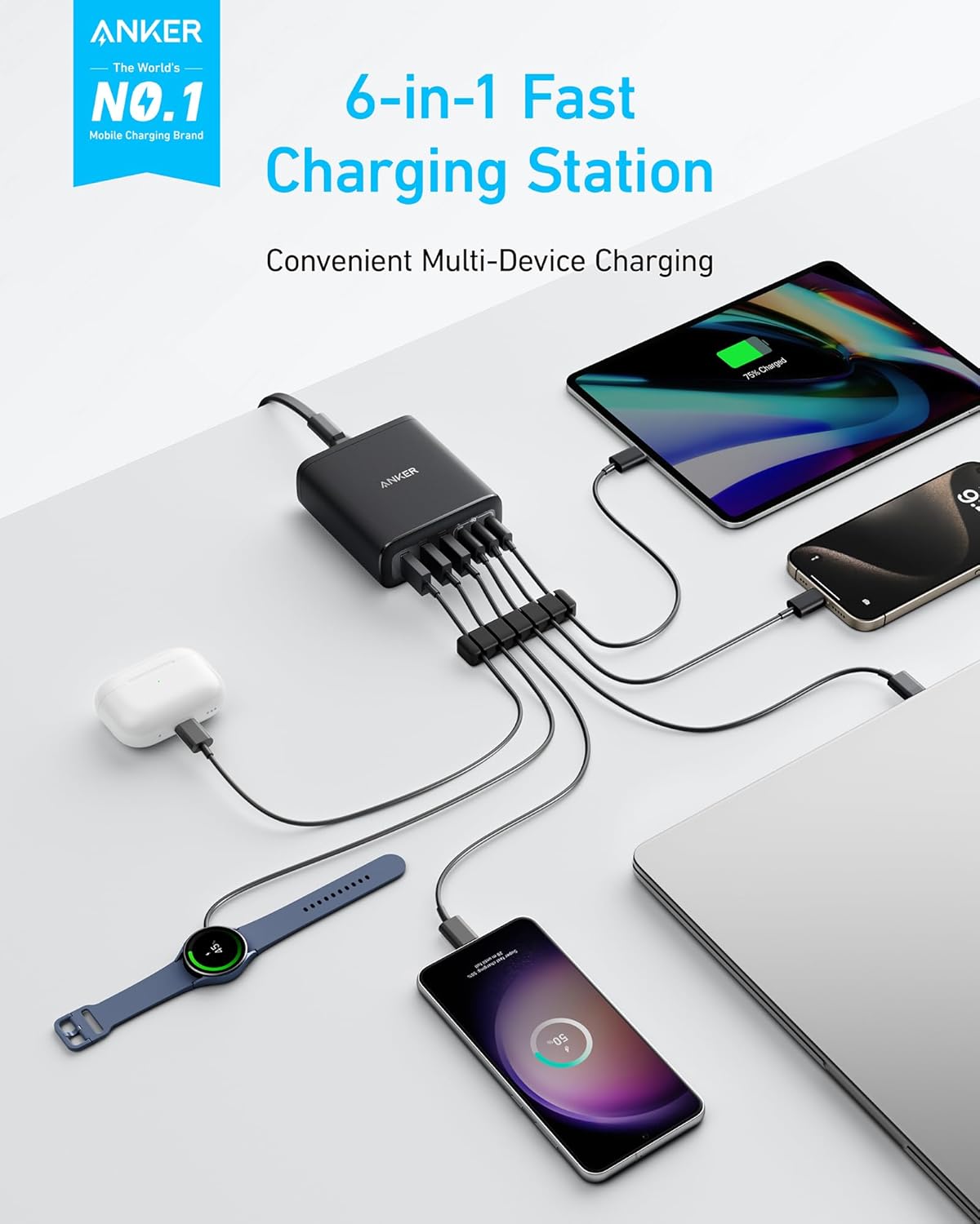 Anker Desktop Charger, Fast Charging USB C Charger with 112W Max 6-Port