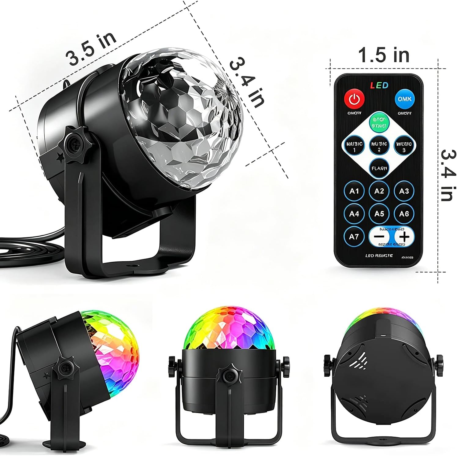 Party Lights,Disco Light Disco Ball Dj Rave Lights Strobe Lights Sound Activated Stage Lights Projected Effect Dancing Light Remote Control for Birthday Xmas Wedding Bar Glow Party Christmas