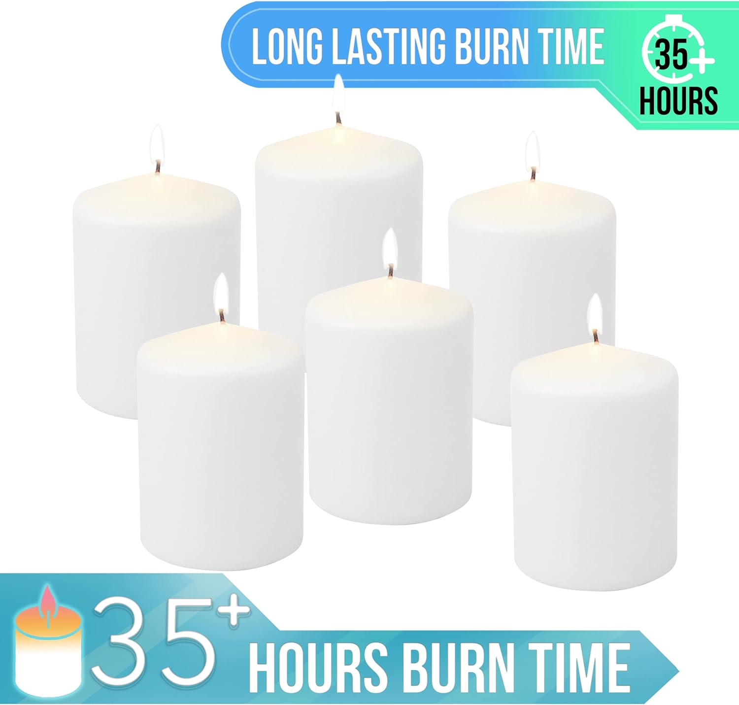 Stonebriar 35 Hour Long Burning Unscented Pillar Candles, 3x4, White (Pack of 4, 24 Count Total)