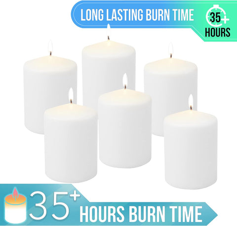 Stonebriar 35 Hour Long Burning Unscented Pillar Candles, 3x4, White (Pack of 4, 24 Count Total)
