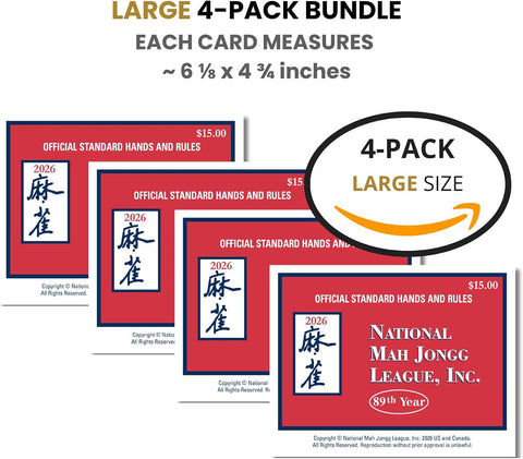 National Mah Jongg League 2026 Mahjong Large Size Cards Four-Pack Bundle - Official Hands and Rules for American Mahjong (Four Large-Size Cards)