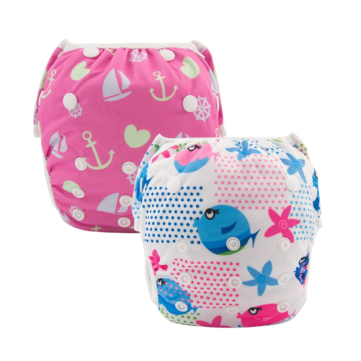 ALVABABY Swim Diapers 2pcs Reusable Baby Girl Swim Diaper 0-8 Months Adjustable Snap Washable Infant Toddler Swimming Diaper for Pool Beach & Swim Lessons-Waterproof PUL Leak-Proof UPF 30+ Small Size