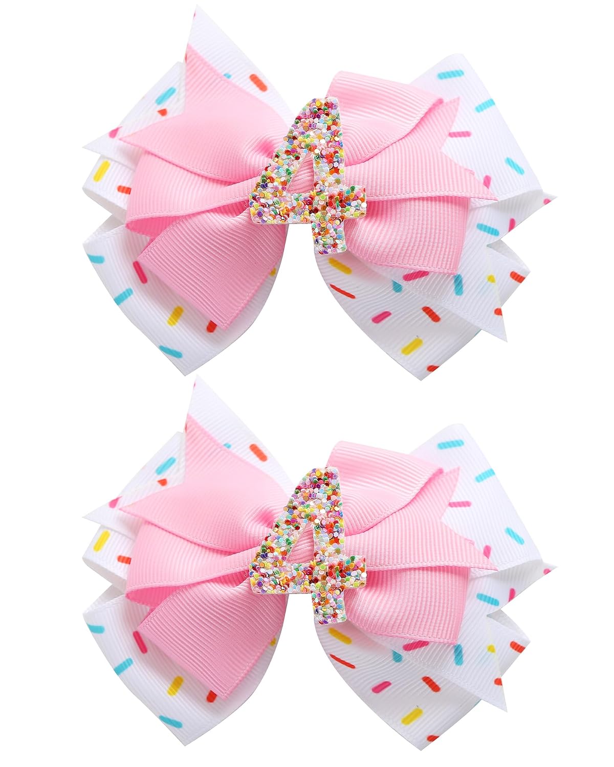Fancheer 4th Birthday Hair Bow 2Pcs for Baby Girls Pink Hair Accessories