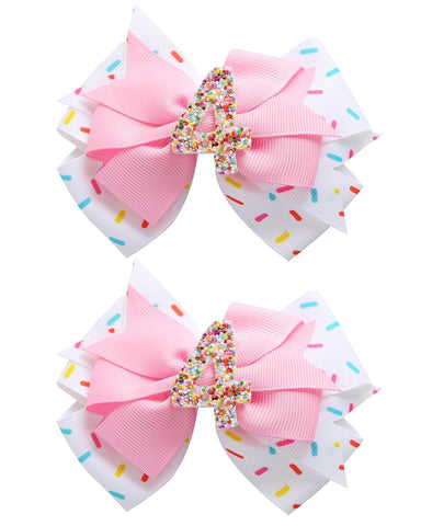 Fancheer 4th Birthday Hair Bow 2Pcs for Baby Girls Pink Hair Accessories