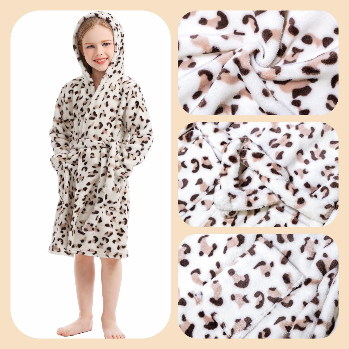 Toddler Robes Cute Pattern Bathrobe Unisex Kids Robe Baby Flannel Hoodie Pajamas Sleepwear
