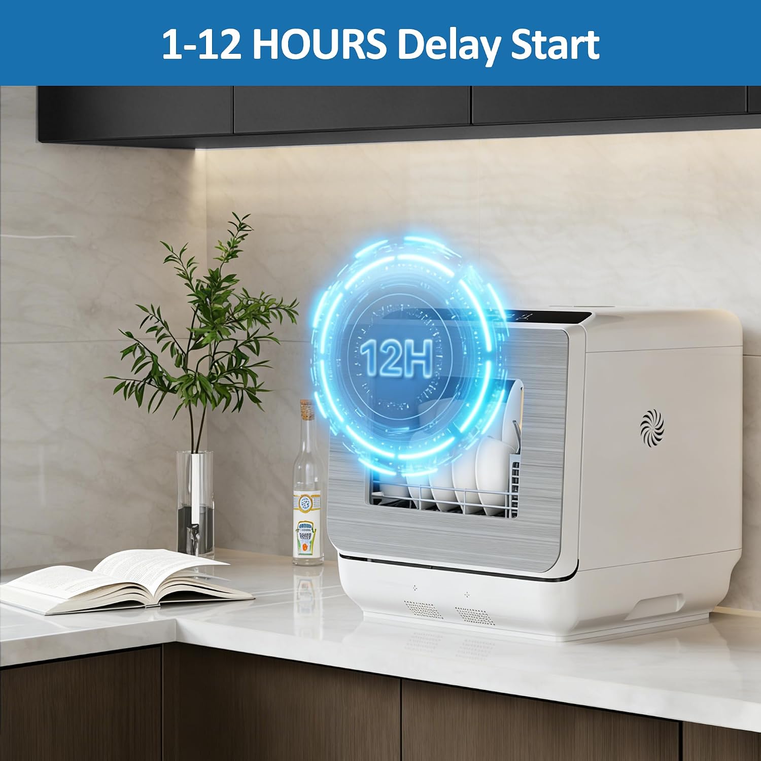 18" Portable Countertop Dishwasher with 152OZ Water Tank, 6 Preset Mode, Dishwasher Machine fits up to 12" plates, Energy Star, 12H Delay Start, Small Dish Washer for Dorm RV&Apartment