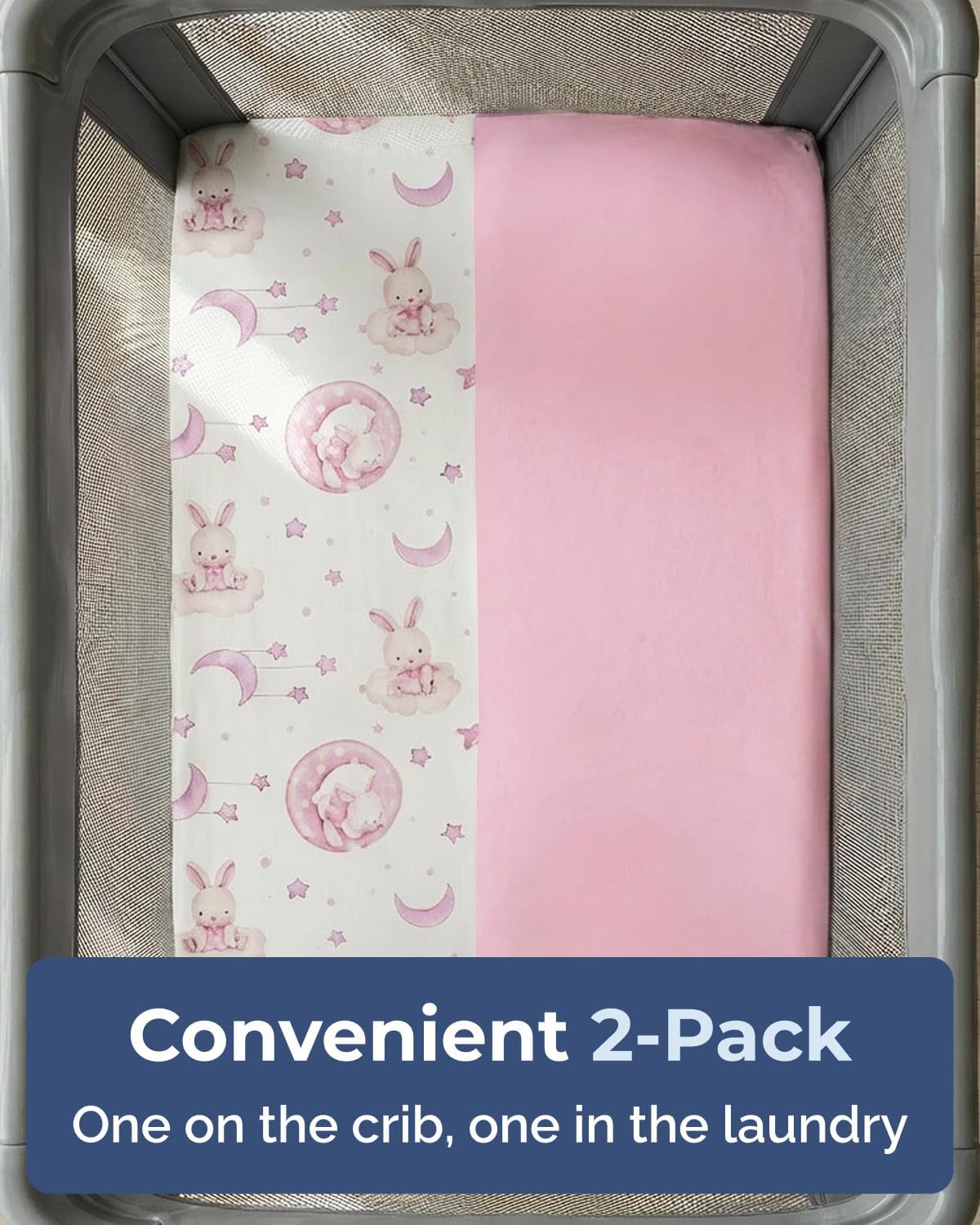 2-Pack Pack N Play Sheets - Playard Sheets - 38 x 26in, Bunny Dream