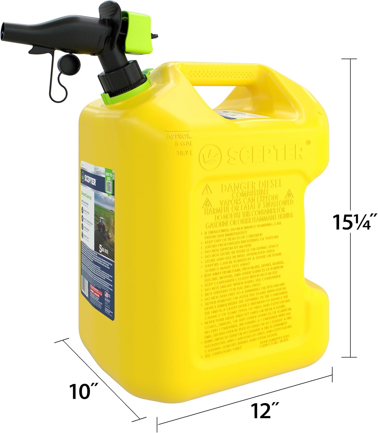 Scepter 5G Gas Can with Spill Proof SmartControl Spout, Diesel Only, Yellow