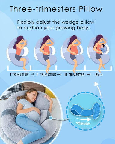 QUEEN ROSE Pregnancy Pillow, Maternity Body Pillow, Wedge, Dual Grey Velvet