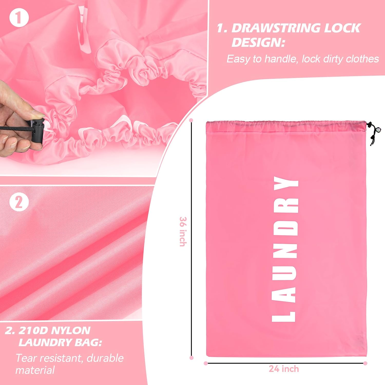 Isink Laundry Bag,2 Pack Travel Laundry Bags for Dirty Clothes,Large Laundry Bags for Camping & Traveling,Dirty Clothes Travel Bag,24" x 36" (Cyan + Pink)
