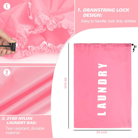 Isink Laundry Bag,2 Pack Travel Laundry Bags for Dirty Clothes,Large Laundry Bags for Camping & Traveling,Dirty Clothes Travel Bag,24" x 36" (Cyan + Pink)