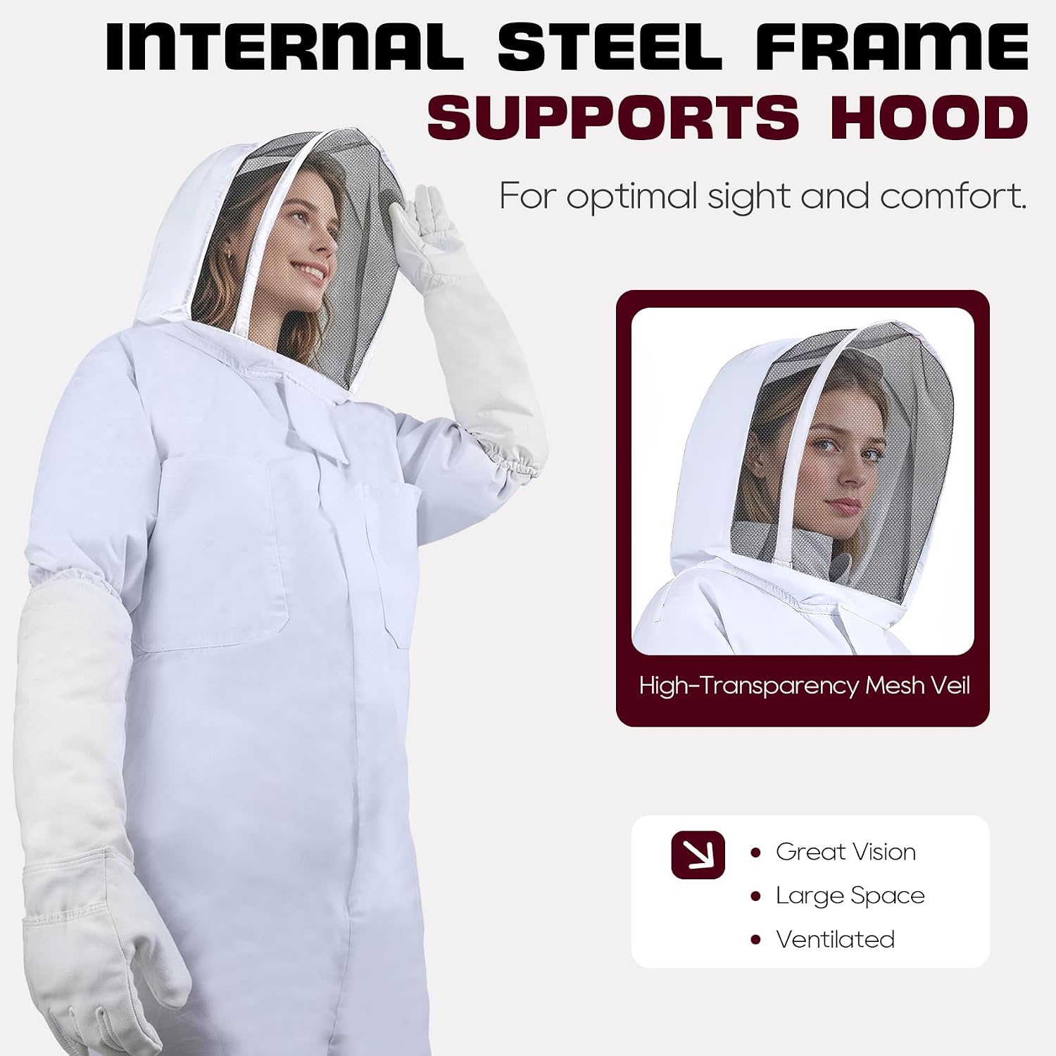 LONGADS Bee Suit for Men, Full Body Beekeeper Suit with Gloves and Veil M