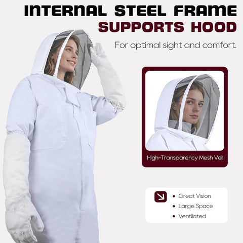 LONGADS Bee Suit for Men, Full Body Beekeeper Suit with Gloves and Veil M