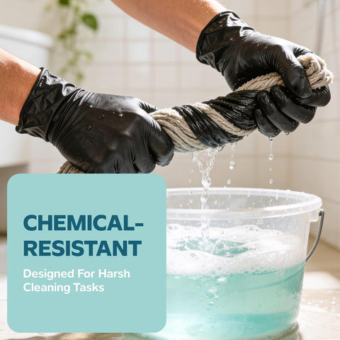GUSTO Black Nitrile Gloves - Disposable Heavy Duty 6 Mil
