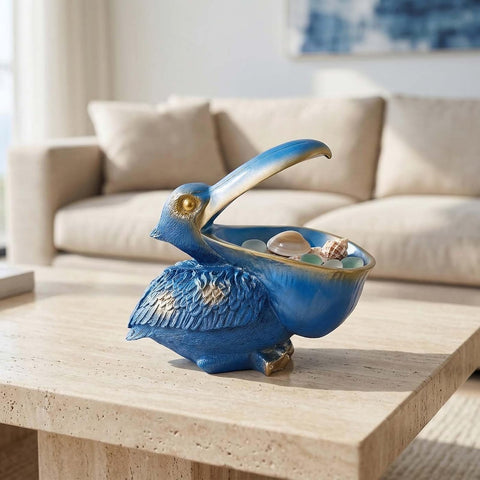 Pelican Key Holder Statues,Fun Animal Hippo Candy Dish,Candy Dish for Office Desk Unique,Modern Key Holder for Pelican Figurine,Suitability Desk bowl and Entry Table Decor Items (Blue)