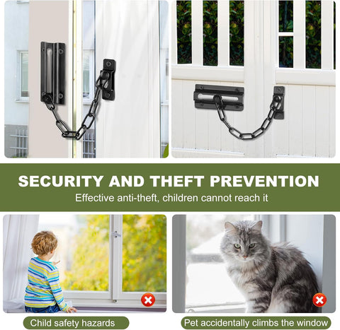 2 Pack Door Chain Lock Black, Security Door Chain for Inside Door, Premium Thickened Chain Door Lock with 12 Screws