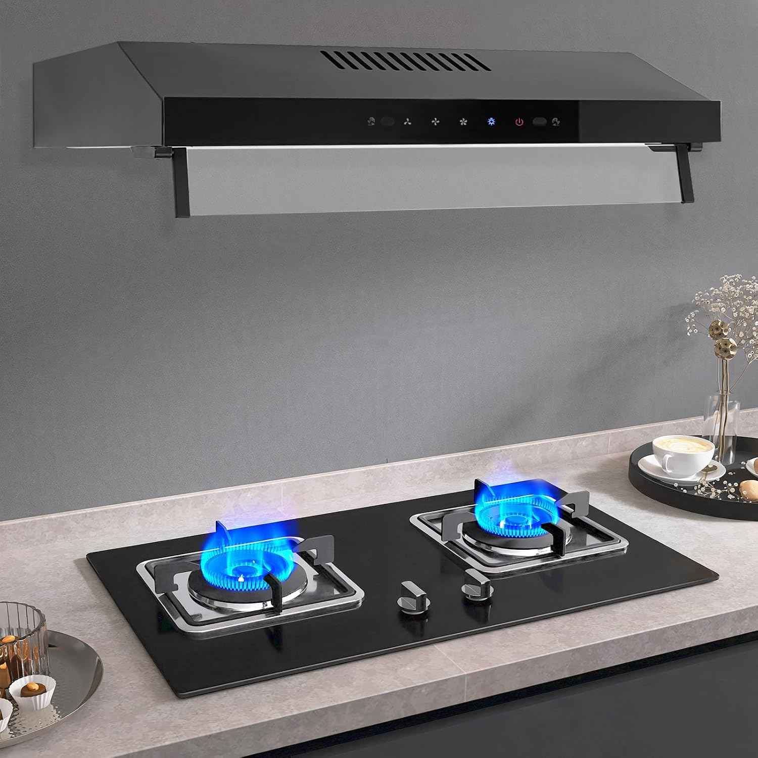Range Hood, 23 Inch 900CFM Kitchen Range Hoods, Stainless Steel Hood Vent Hoods with 3 Speeds Exhaust Fan, LED Lights, Baffle