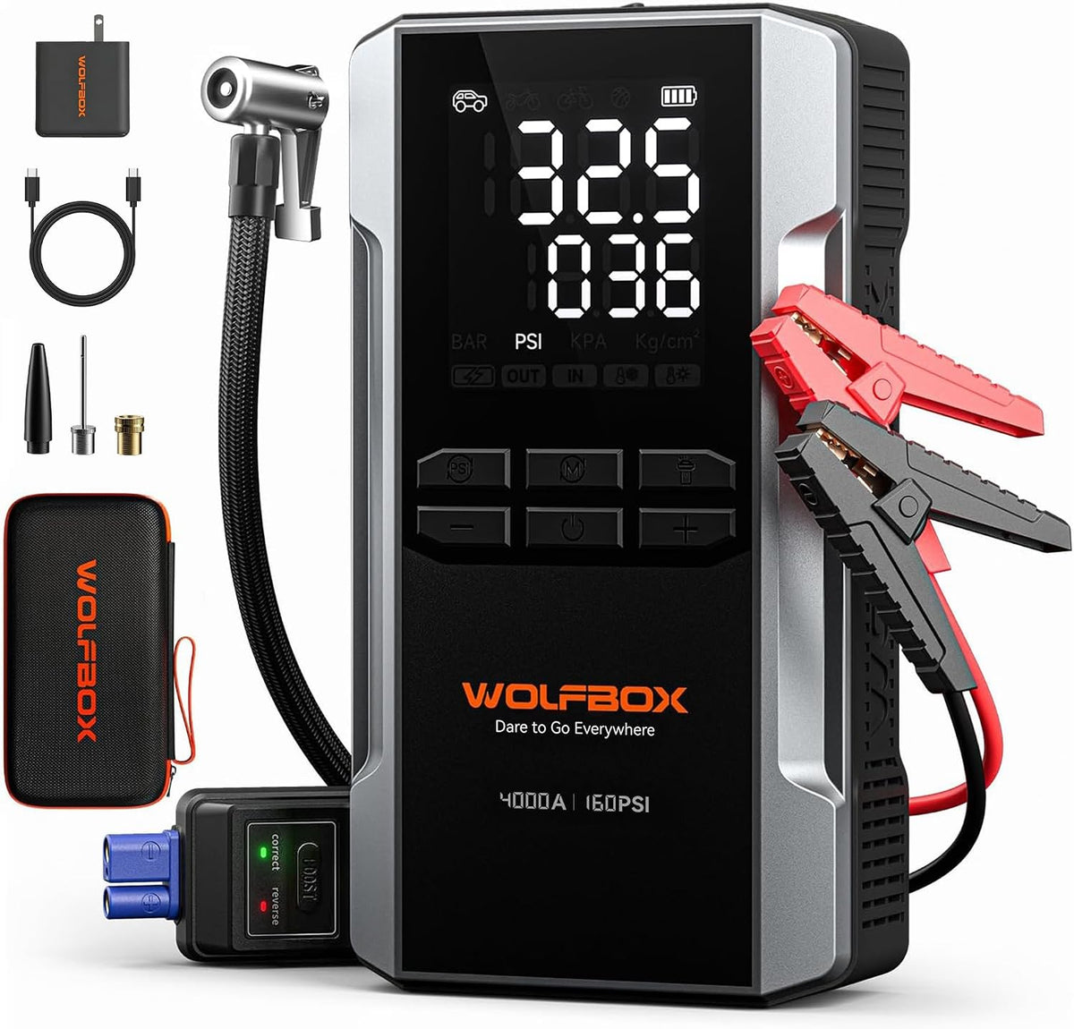 WOLFBOX 4000A Jump Starter with Air Compressor, Portable 12V Jump Box