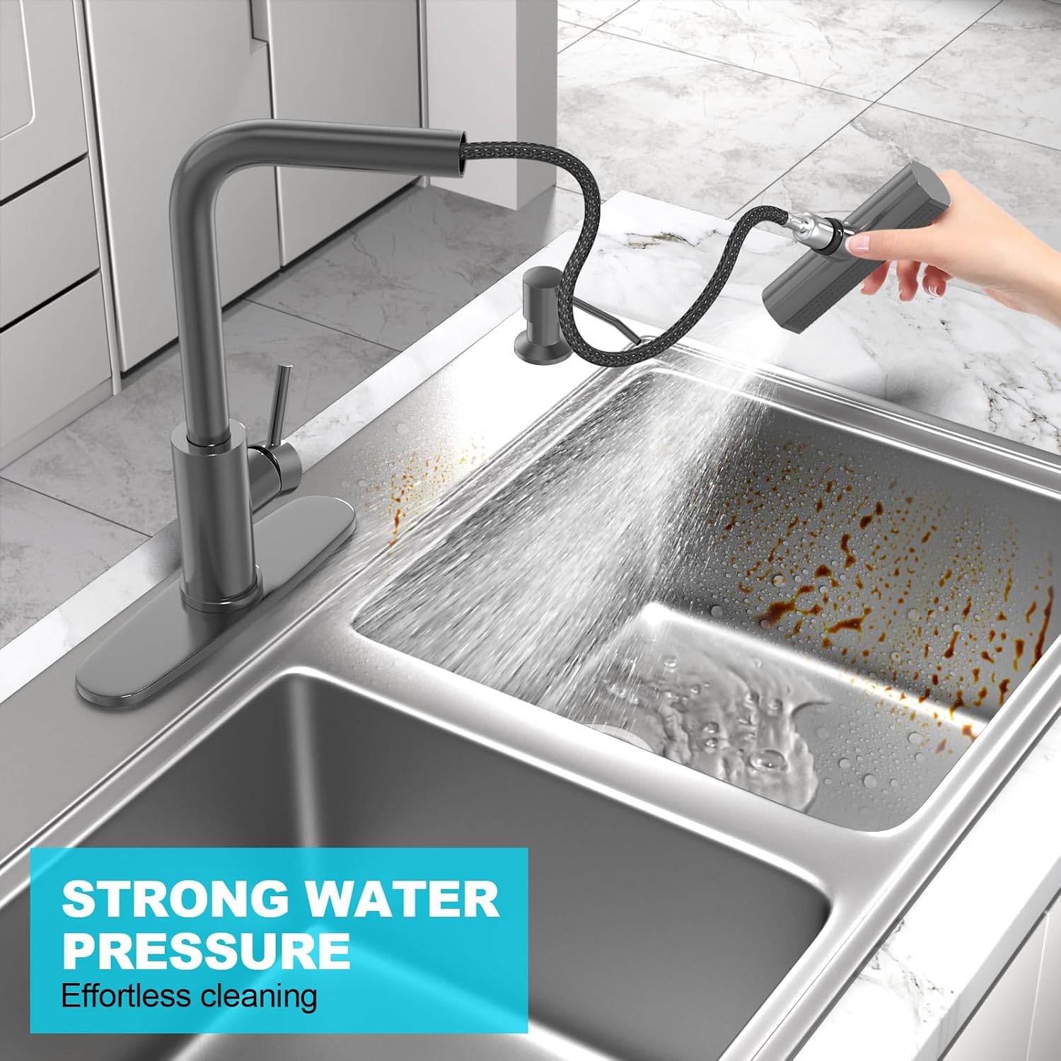AVSIILE Kitchen Faucets with Pull Down Sprayer & Soap Dispenser, Gun Gray