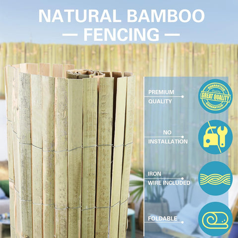 Bamboo Slat Fence 6ft x 13ft, Natural Split Bamboo Fencing, Privacy Screen 6 Feet High Outdoor, Privacy Fence for Garden, Backyard, Balcony, Pool